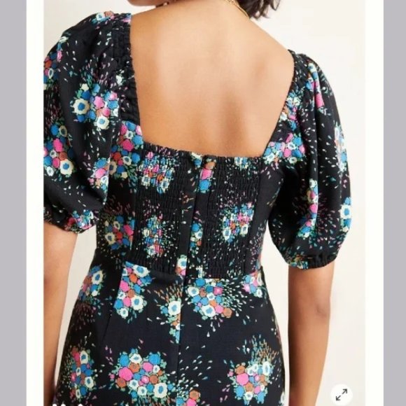 Anthropologie Scarletta Sweetheart Midi Dress Black Floral Romantic Anthro 6 - Picture 7 of 12